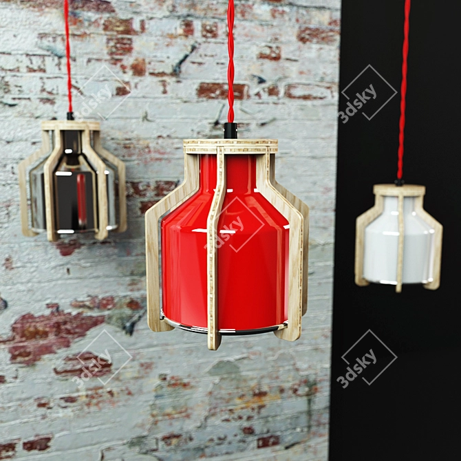 Industrial Bamboo and Spun Aluminium Pendant 3D model image 1