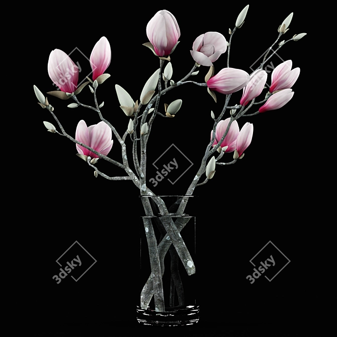 Elegant Magnolia Bouquet - Lifelike Floral Arrangement 3D model image 1