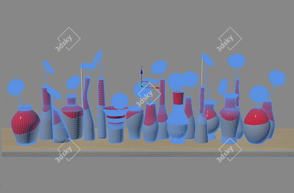 Red Blooms: Decorative Vases & Gerbera 3D model image 2