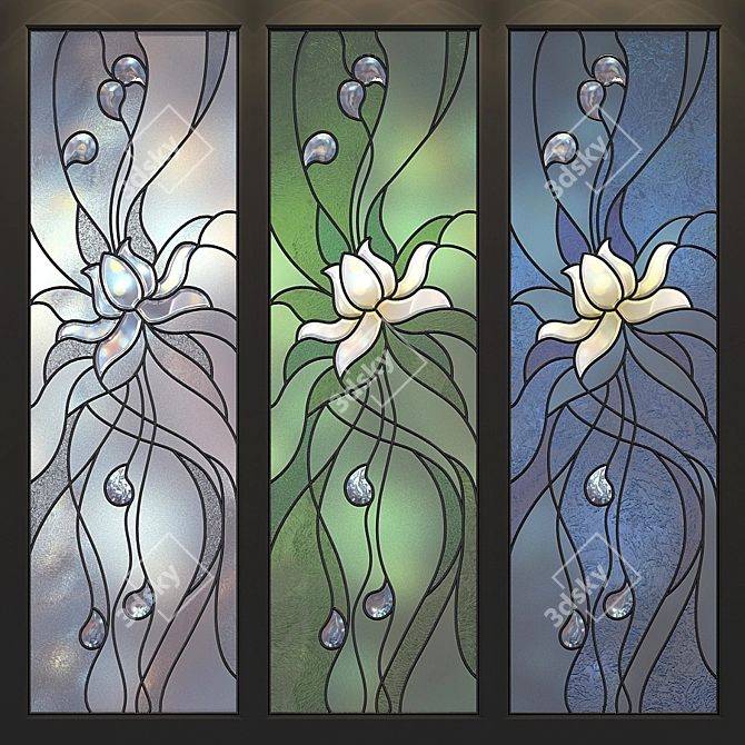 Elegant Stained Lotus Panel 3D model image 1
