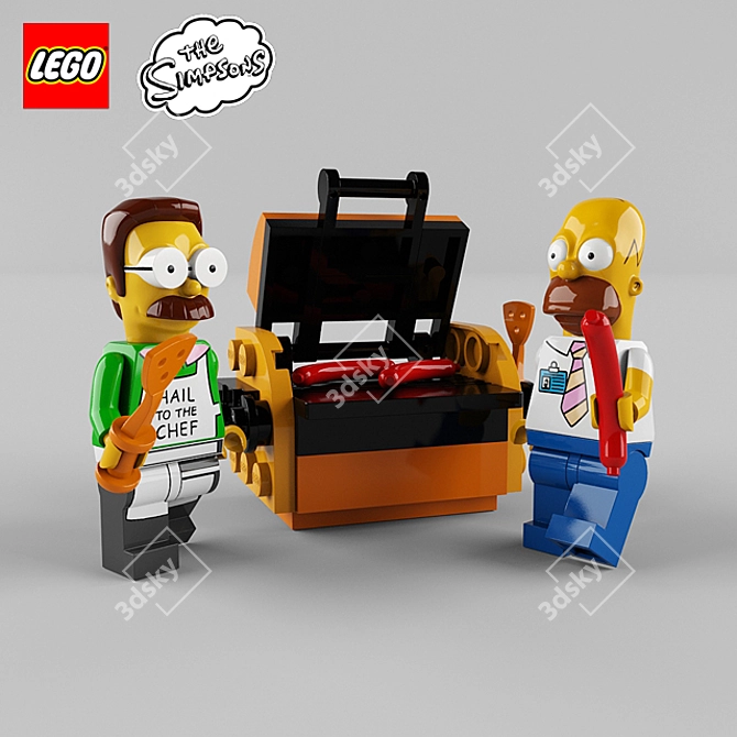 Simpsons LEGO Set: Homer & Ned 3D model image 1