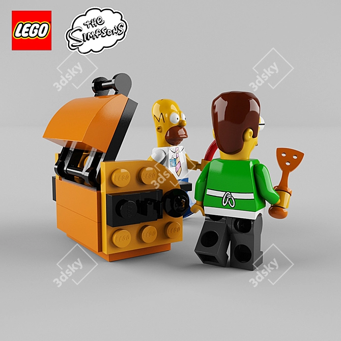 Simpsons LEGO Set: Homer & Ned 3D model image 2