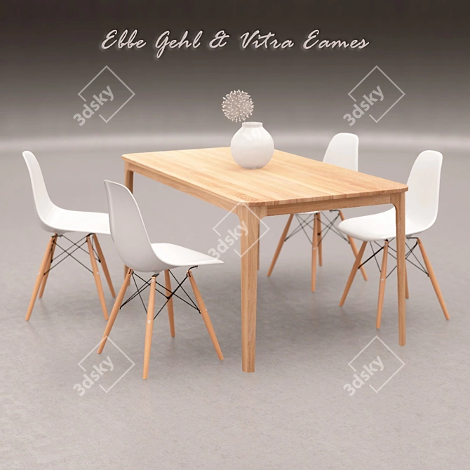 Modern Dining Set with Eames Chairs 3D model image 1