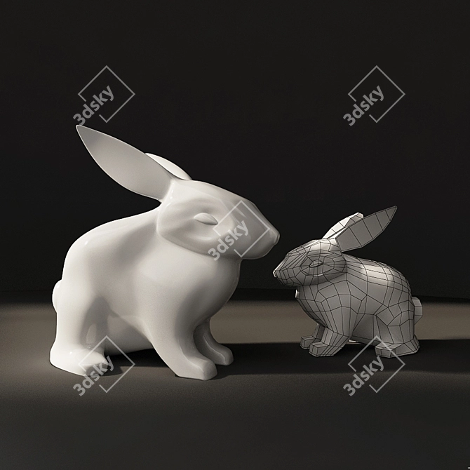 Whimsical Hare Statuette 3D model image 1