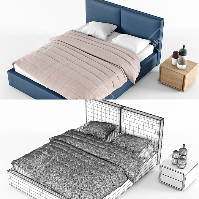 Title: Luxury Bed & Bedside Table Set 3D model image 2