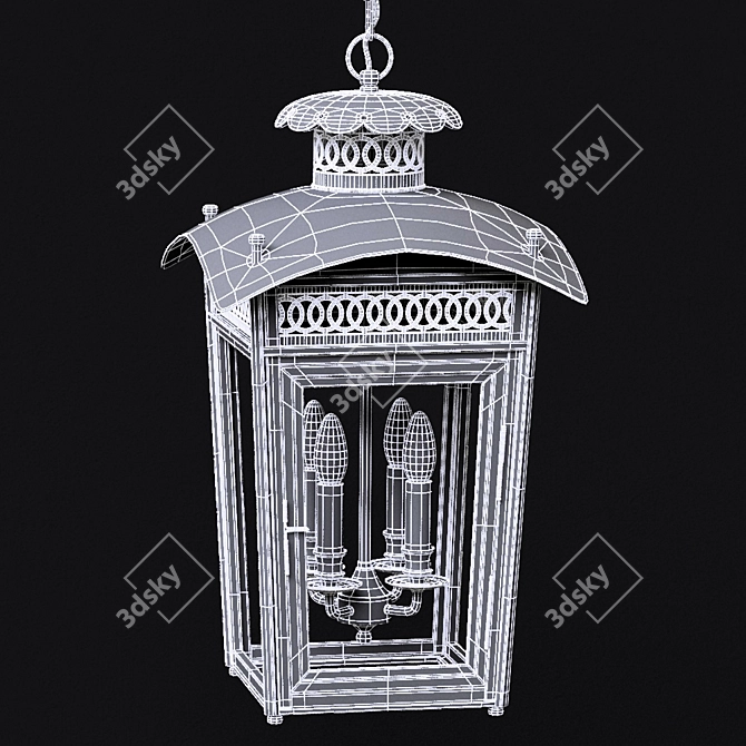 Elegant Wood & Nickel Lantern 3D model image 2