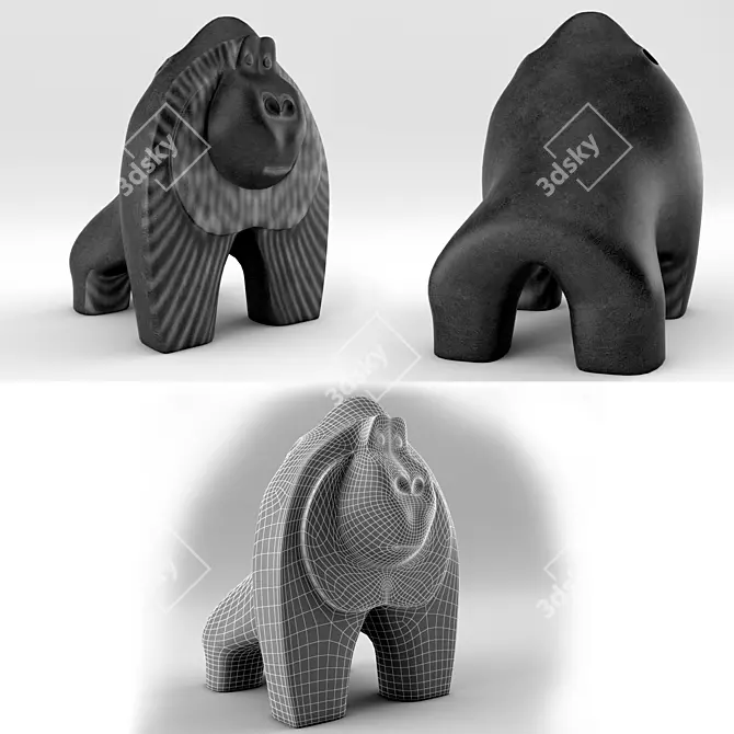 Modern Gorilla Statuette: Low-polygon Design 3D model image 1