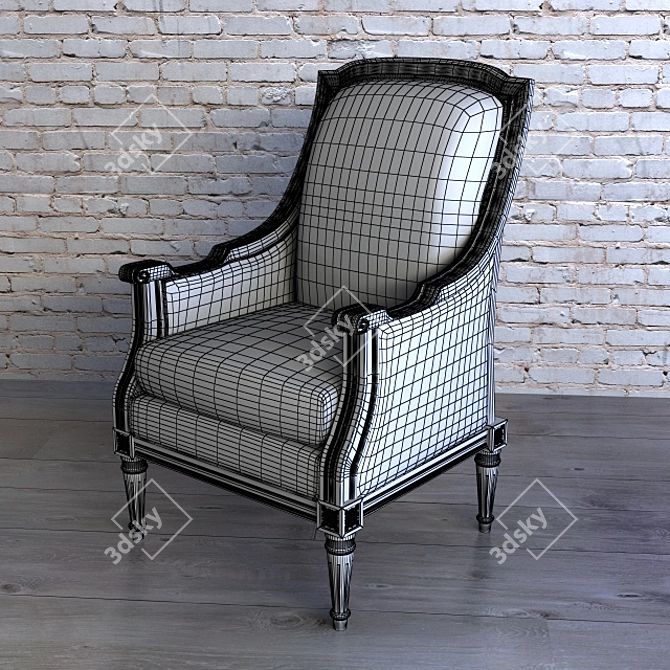 Elegant Carved Wood Armchair 3D model image 3