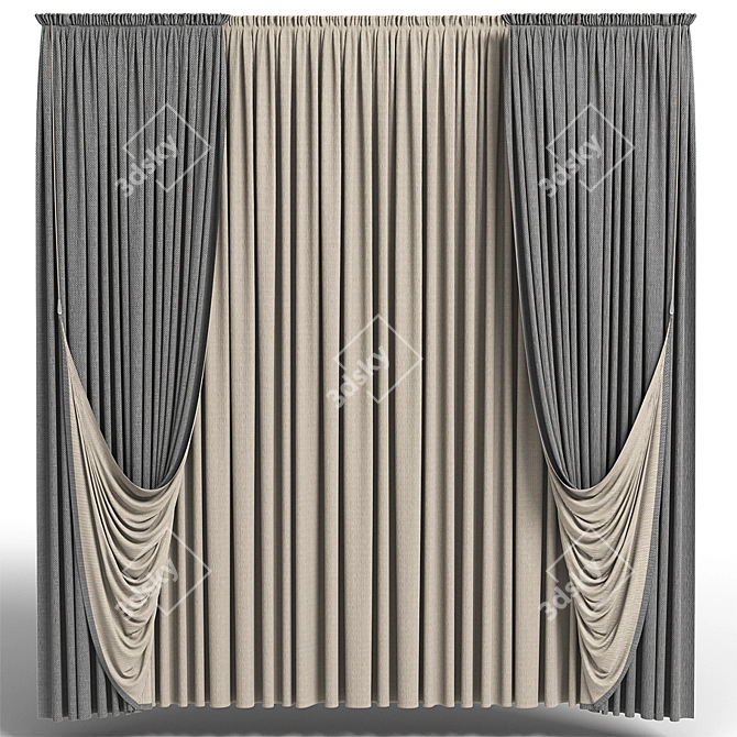 Elegant Trio of Curtains 3D model image 1