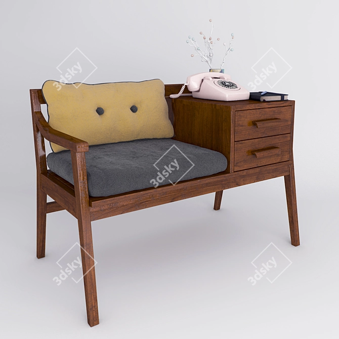 Retro Telephone Bench with Vase 3D model image 1