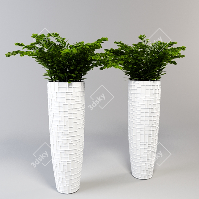 Zamioculcas: Large White Vase with Unique Pattern 3D model image 1