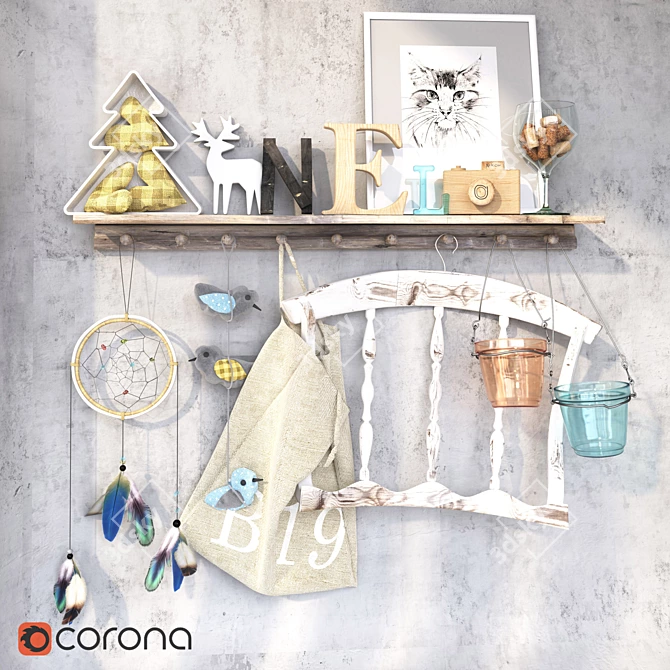 Scandinavian Dreamcatcher: Decor, Hooks, Bag 3D model image 1