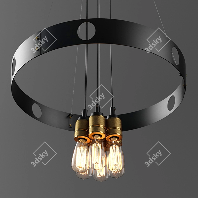 Retro Industrial Pendant Light 3D model image 3