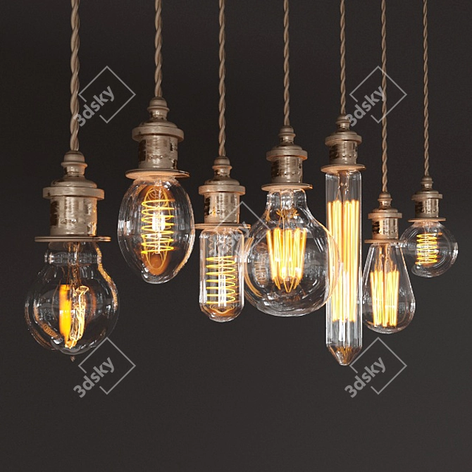 Vintage Edison Filament Bulbs 3D model image 1