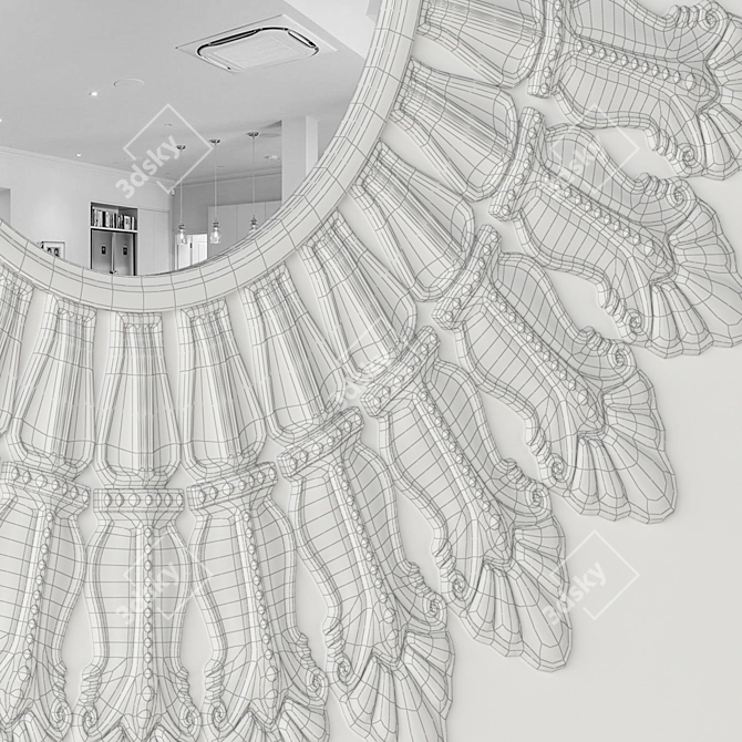 Elegant Reflection - Antique Silver Mirror 3D model image 3