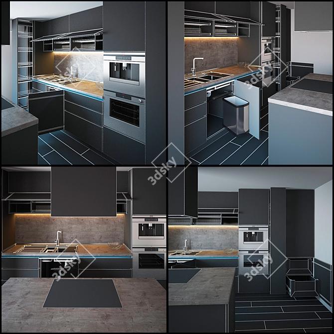 Modern Kitchen Furniture Set 3D model image 3