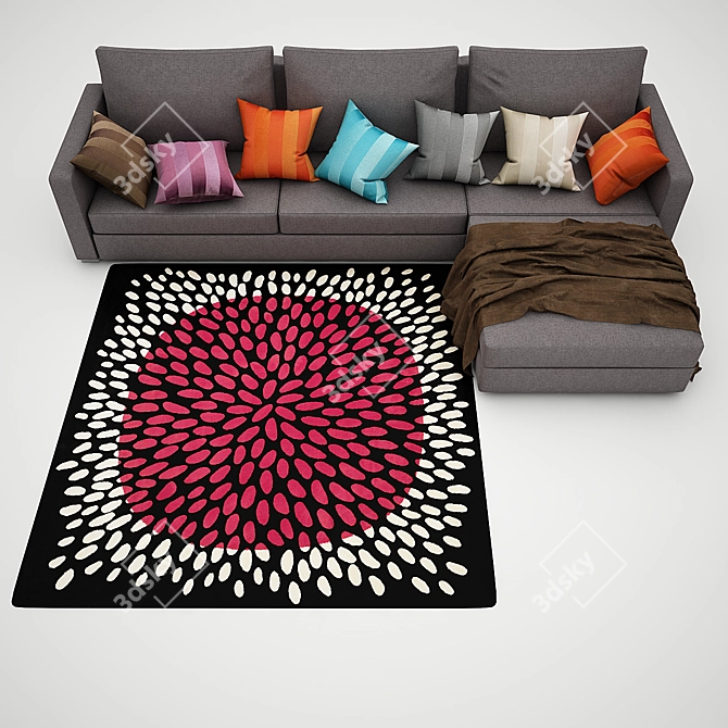 Henrika Corner Sofa + Trödklöver Rug, Pillows & Throw 3D model image 1