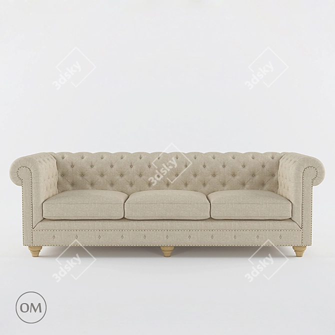 Luxury Chester 3 Seat Sofa 3D model image 2