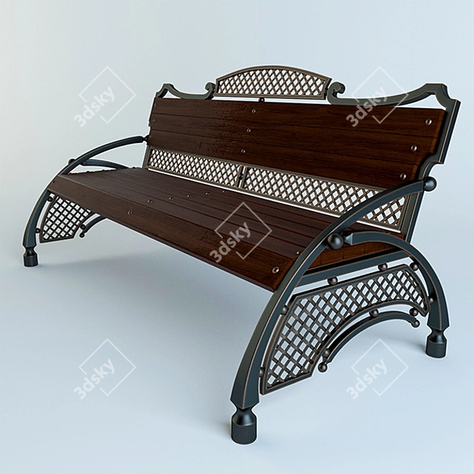 Forged Bench with Lantern and Trash Bin 3D model image 2