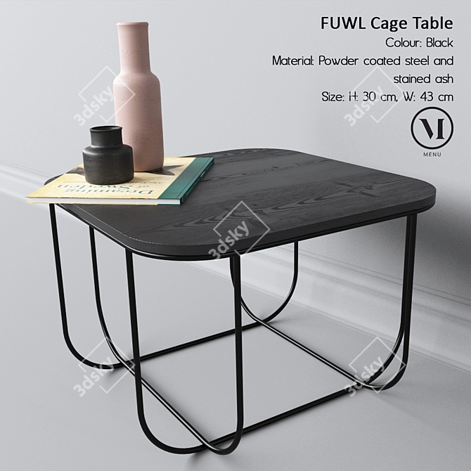 Minimalist Steel and Ash Cage Table 3D model image 1