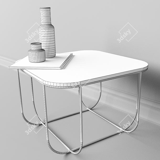 Minimalist Steel and Ash Cage Table 3D model image 3