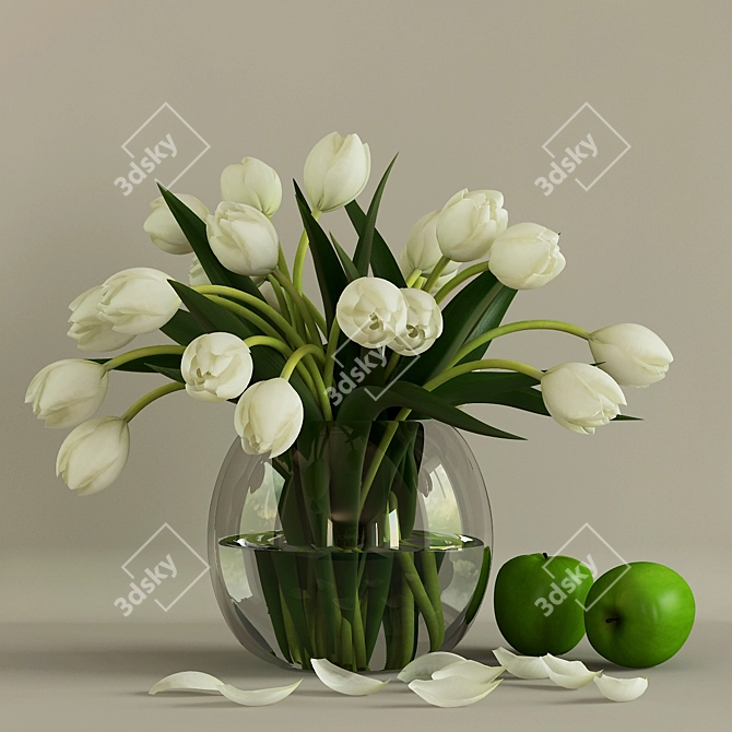 Elegant White Tulips in Vase 3D model image 2