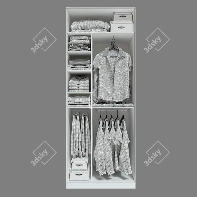 Square Mesh Wardrobe with Clothes 3D model image 3