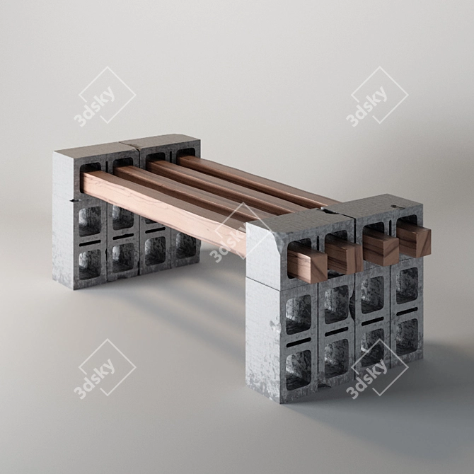 Durable Concrete Bench 3D model image 1