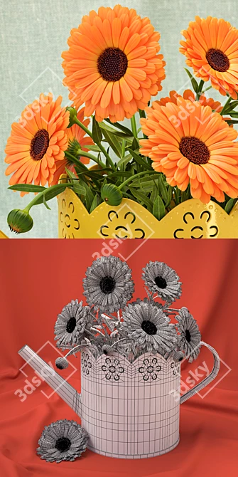 Radiant Calendula Bouquet 3D model image 3