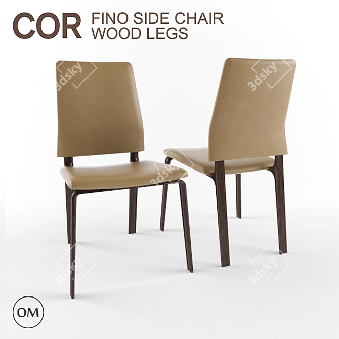 Elegant Leather Wood-Leg Side Chair 3D model image 1