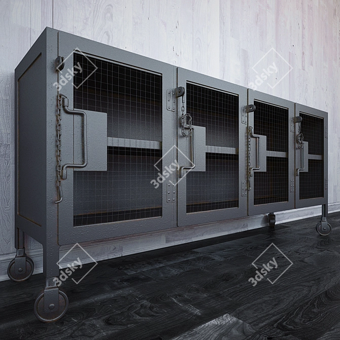 Industrial Steel Chest on Solid Wheels 3D model image 2
