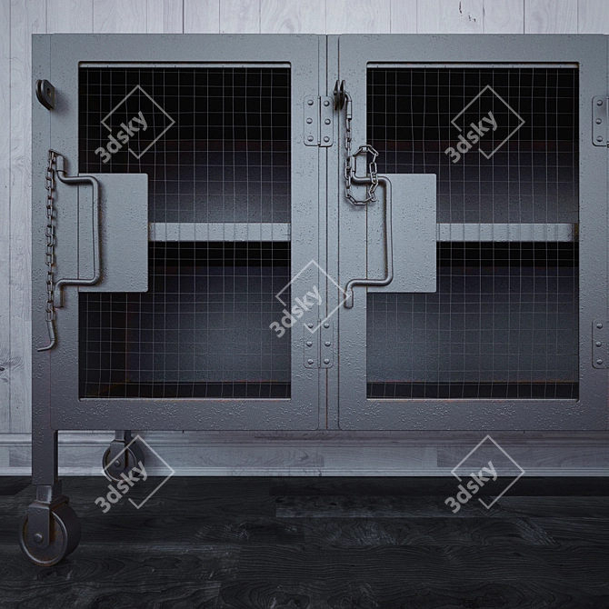 Industrial Steel Chest on Solid Wheels 3D model image 3