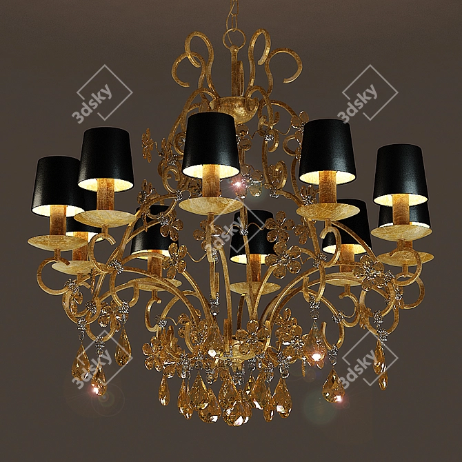 Elegant Gold Leaf Chandelier 3D model image 1