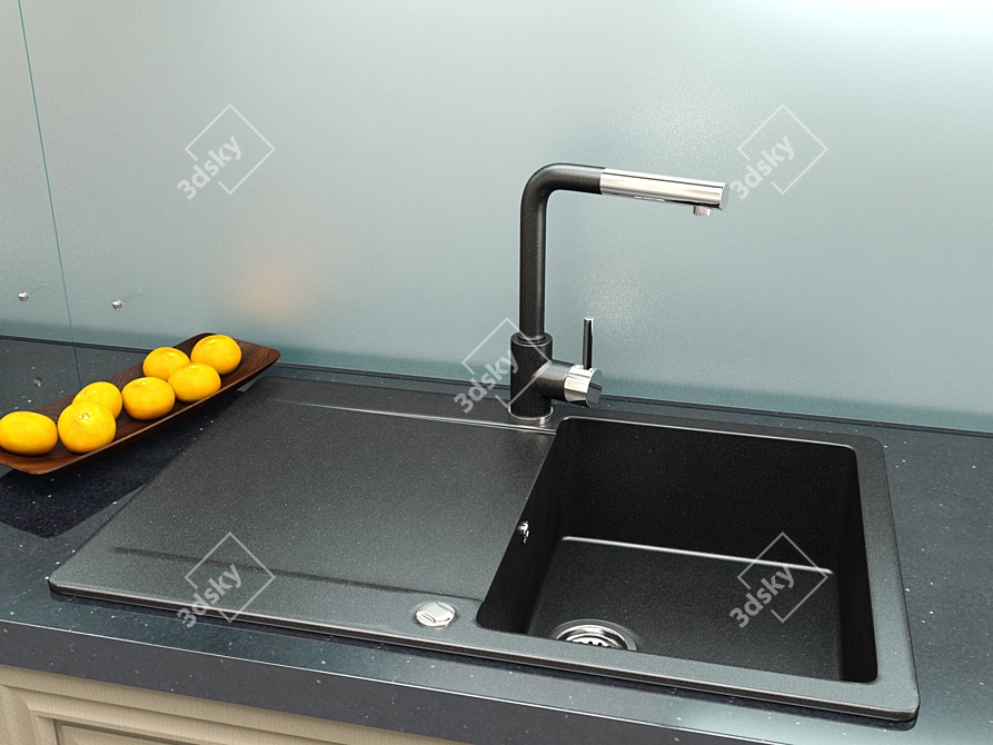 Modern Stainless Steel Kitchen Sink 3D model image 2