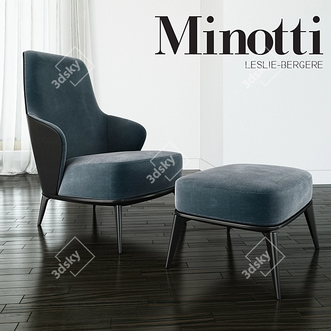 Luxury Minotti Leslie Velvet Armchair & Ottoman 3D model image 1