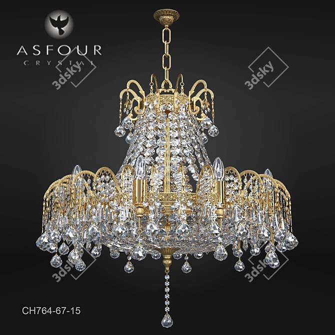 Elegant Asfour Crystal Gold Chandelier 3D model image 1