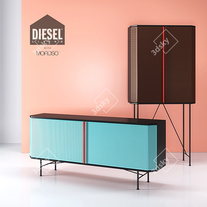 Industrial Chic Perf Sideboard 3D model image 1