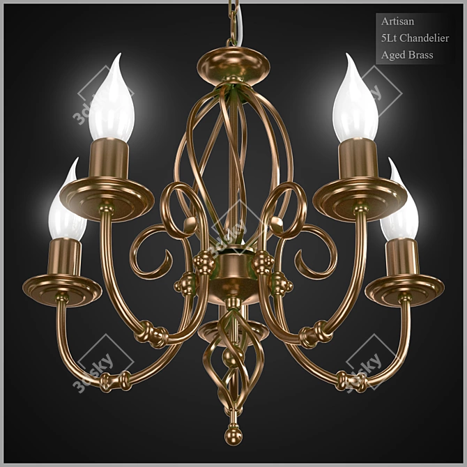 Vintage 5Lt Artisan Brass Chandelier 3D model image 2