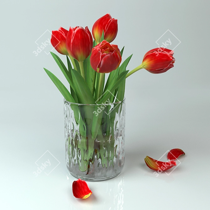 Elegant Tulips in Glass Vase 3D model image 2