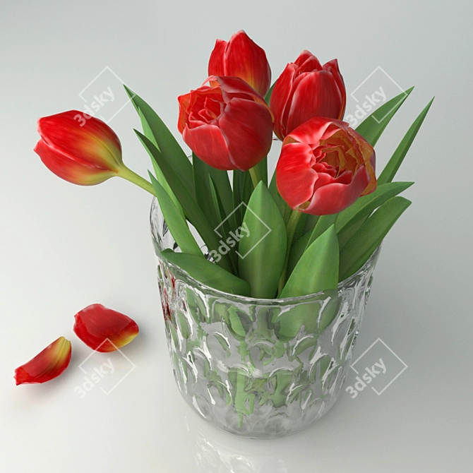 Elegant Tulips in Glass Vase 3D model image 3