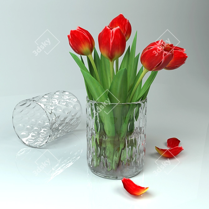 Elegant Tulips in Glass Vase 3D model image 1