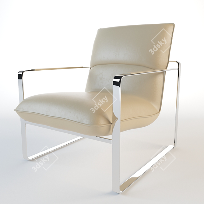 Sleek White Leather Lounge Chair 3D model image 1