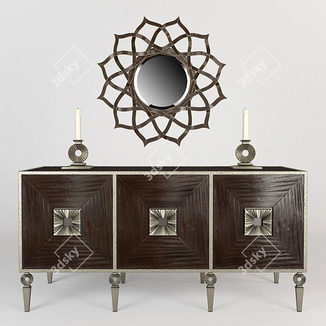 Handcrafted Artisan Media Cabinet with Wall Mirror 3D model image 1