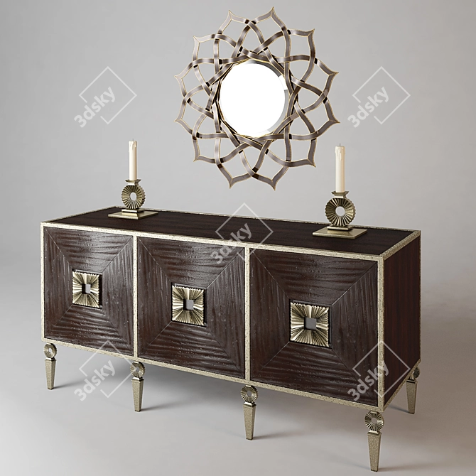 Handcrafted Artisan Media Cabinet with Wall Mirror 3D model image 2