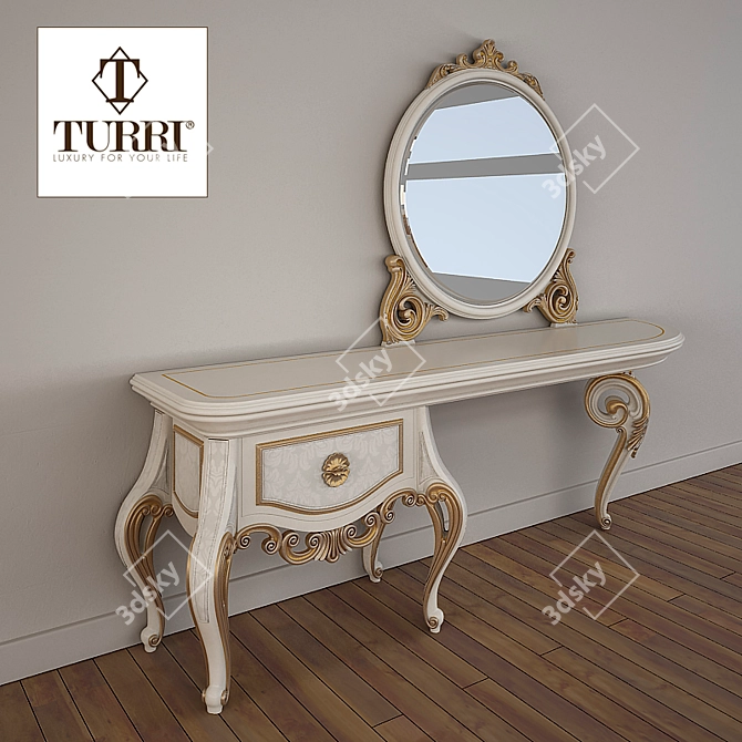 Baroque Ivory Dressing Table with Handcrafted Details 3D model image 1