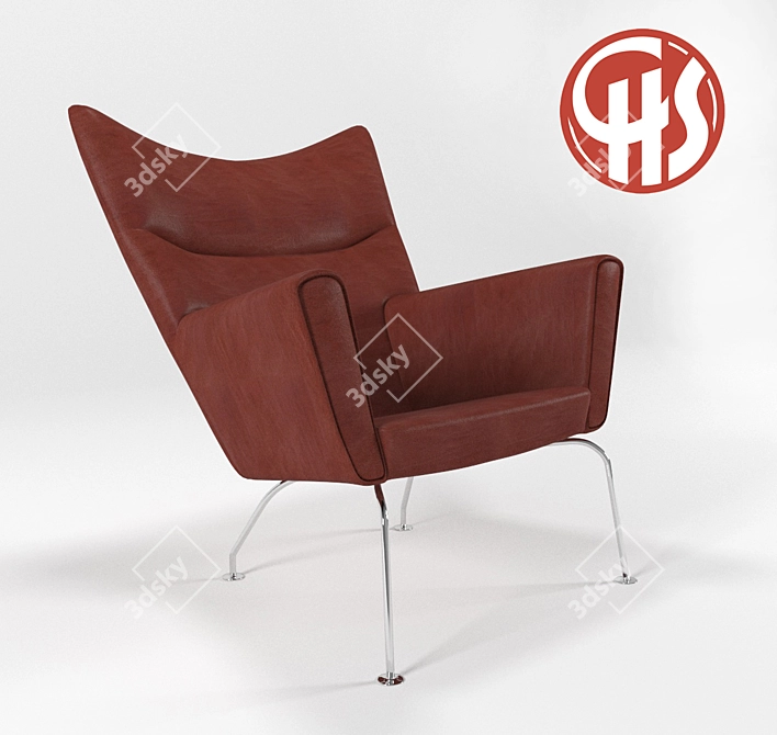 Wegner CH445 Wing Chair: Elegant Leather Design 3D model image 1