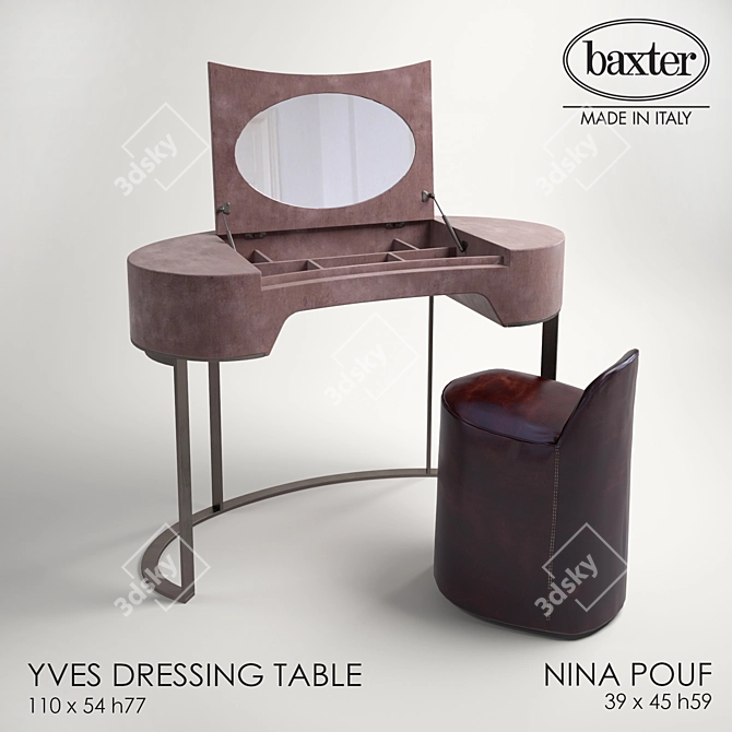 Elegance Defined: Baxter Yves Dressing Table & Nina Pouf 3D model image 1