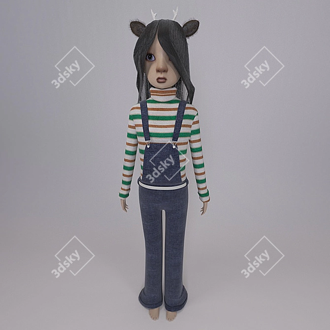 Festive Christmas Doll with Cute Reindeer 3D model image 1