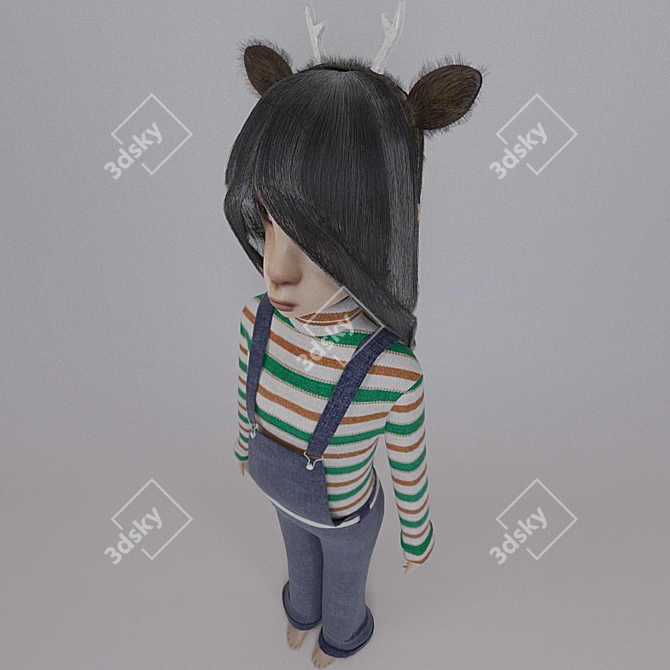 Festive Christmas Doll with Cute Reindeer 3D model image 3