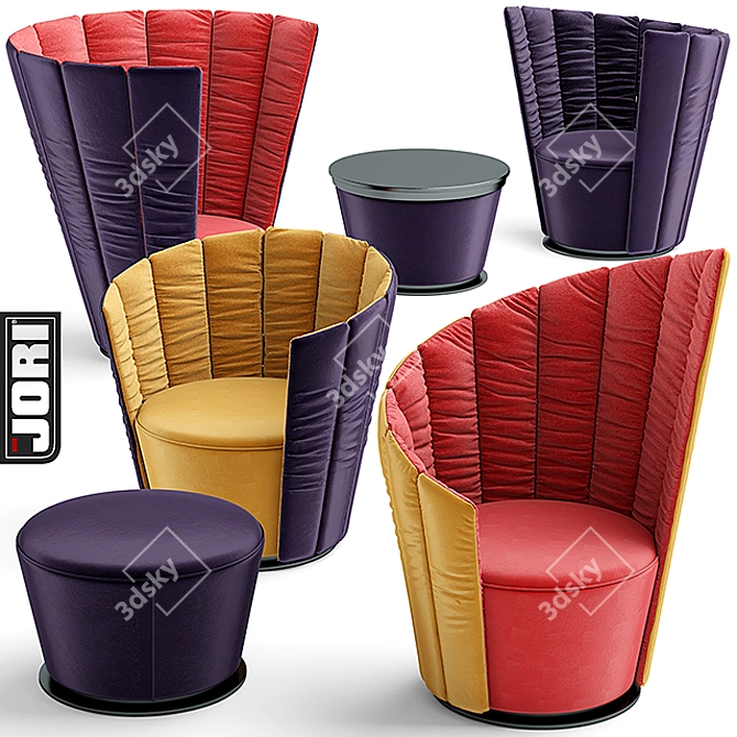 Elegant Jori Armchairs with Ottoman 3D model image 1
